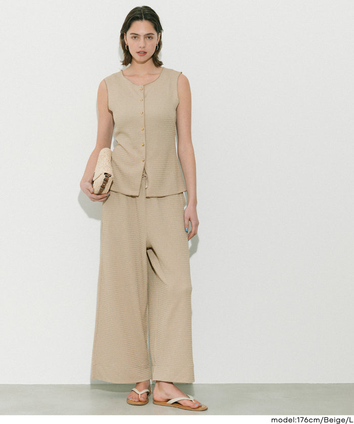 凹凸肌理彈性休閒褲 (Wide-leg pants with textured )