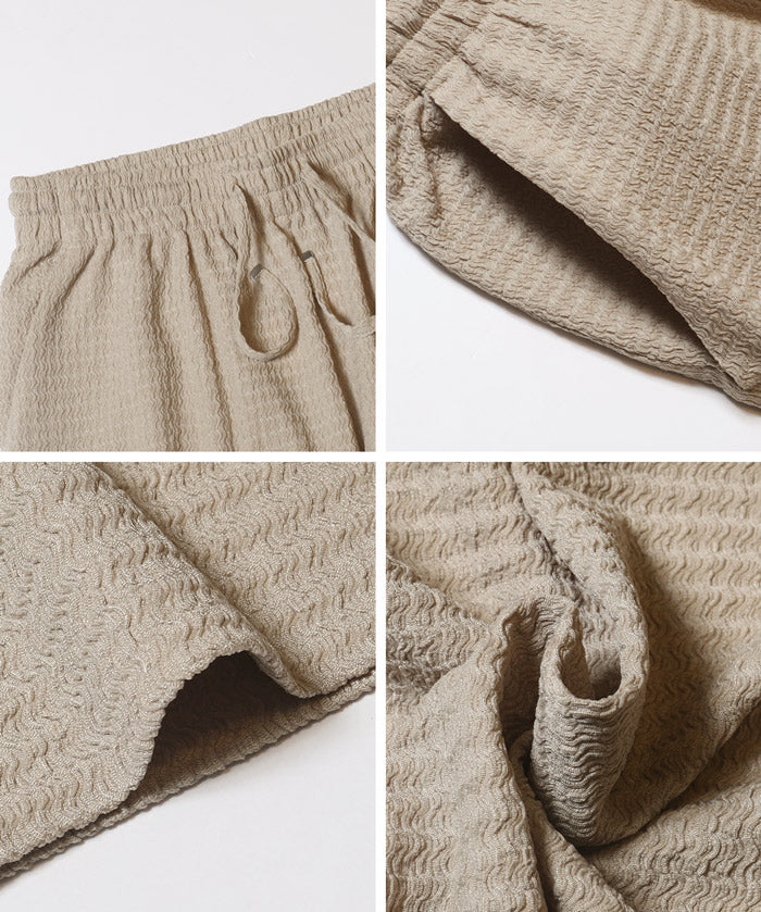 凹凸肌理彈性休閒褲 (Wide-leg pants with textured )