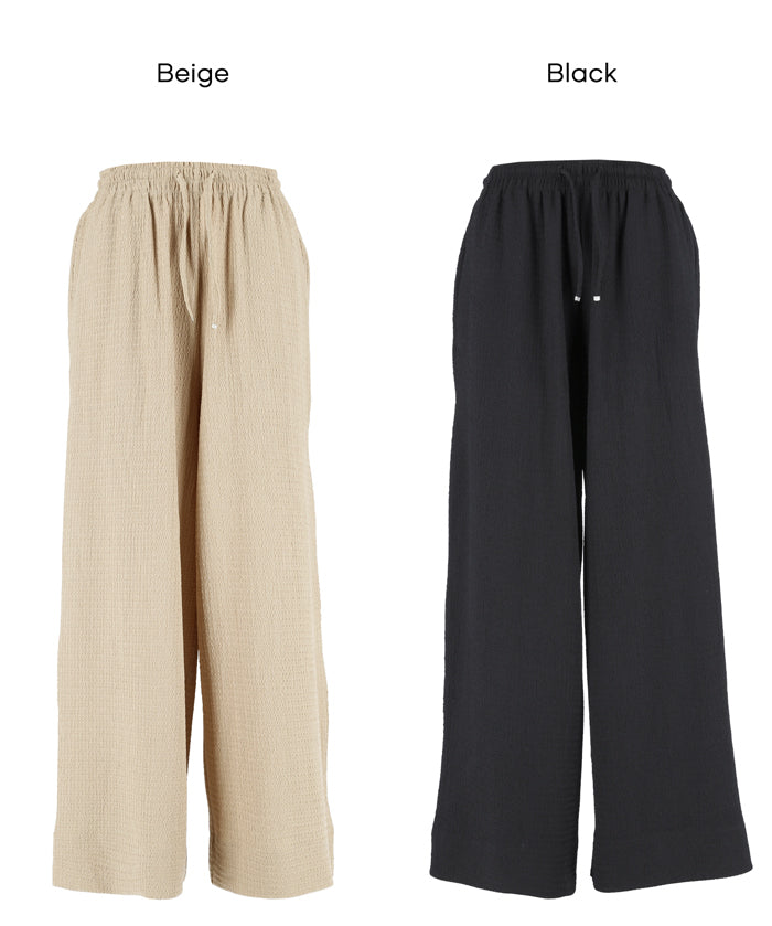 凹凸肌理彈性休閒褲 (Wide-leg pants with textured )