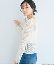日系蕾絲船領長袖上衣