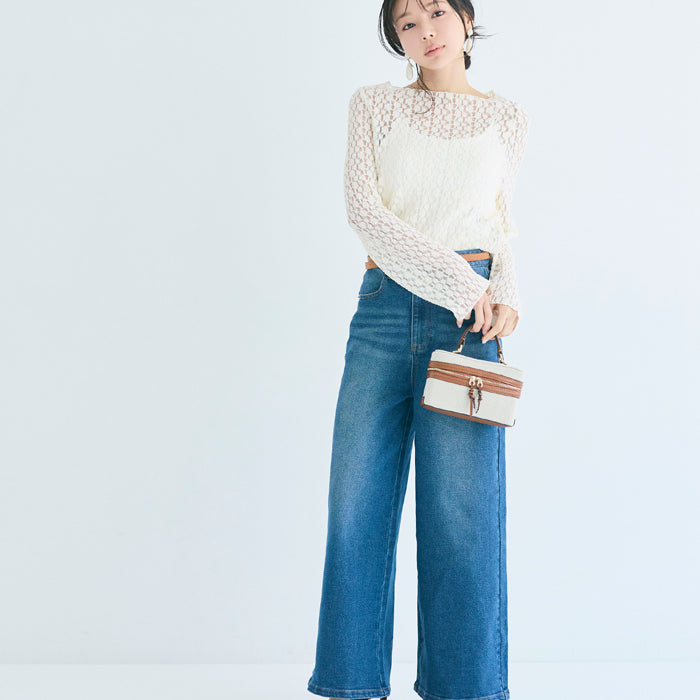 日系蕾絲船領長袖上衣