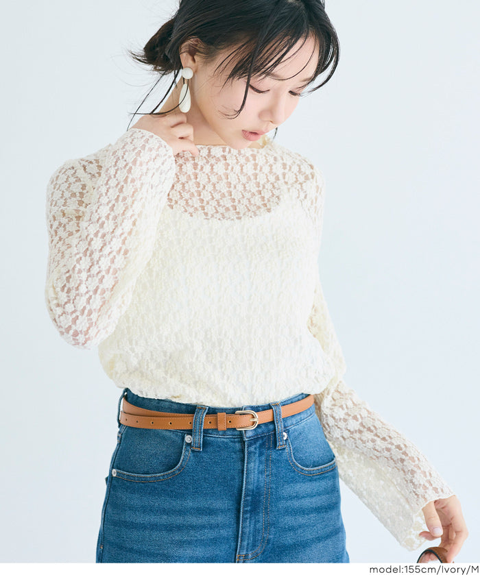 日系蕾絲船領長袖上衣