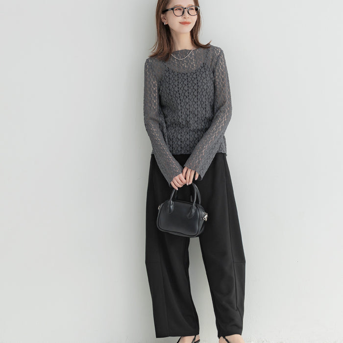 日系蕾絲船領長袖上衣