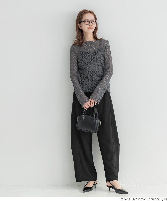 日系蕾絲船領長袖上衣