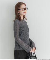 日系蕾絲船領長袖上衣