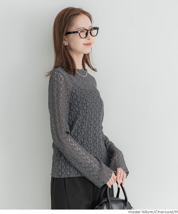 日系蕾絲船領長袖上衣