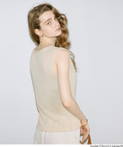 棉麻質感V領垂感透膚針織背心 (Linen-touch knit button vest)