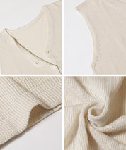 棉麻質感V領垂感透膚針織背心 (Linen-touch knit button vest)