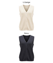 棉麻質感V領垂感透膚針織背心 (Linen-touch knit button vest)