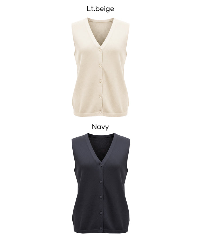 棉麻質感V領垂感透膚針織背心 (Linen-touch knit button vest)