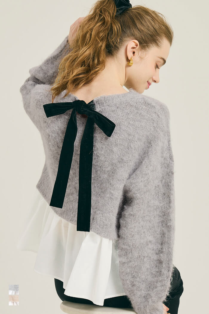 背後蝴蝶結拼接娃娃上衣