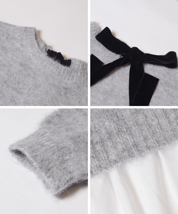 背後蝴蝶結拼接娃娃上衣