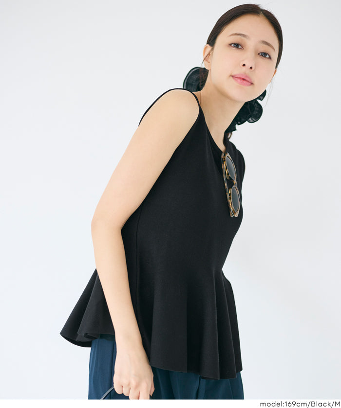 純色荷葉下擺無袖上衣 (Sleeveless peplum knit top)