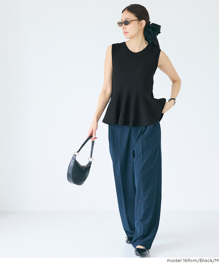 純色荷葉下擺無袖上衣 (Sleeveless peplum knit top)