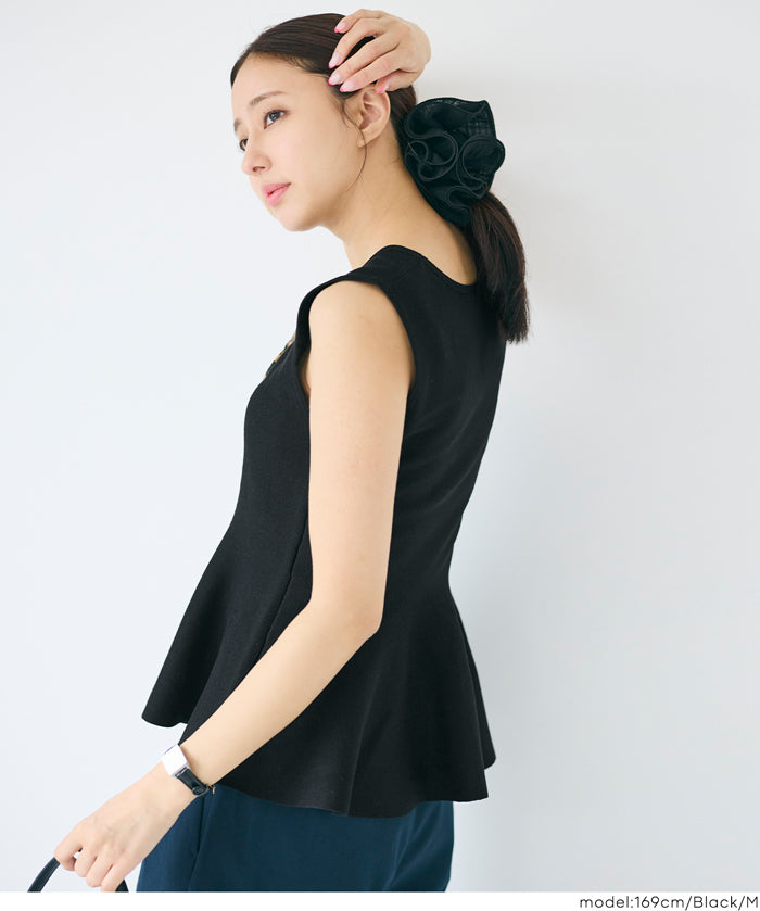 純色荷葉下擺無袖上衣 (Sleeveless peplum knit top)