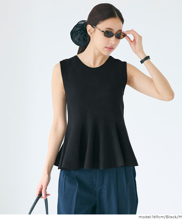 純色荷葉下擺無袖上衣 (Sleeveless peplum knit top)