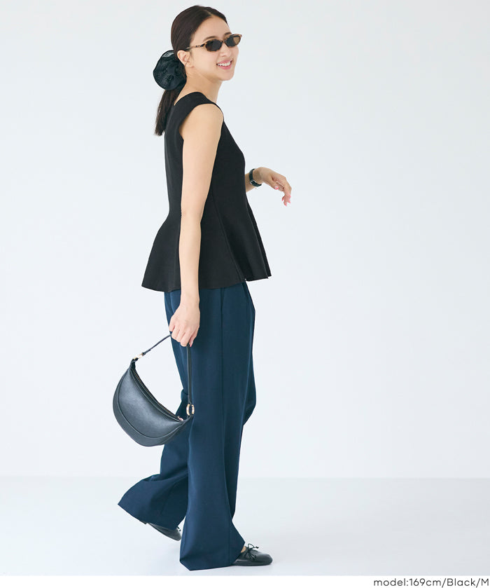 純色荷葉下擺無袖上衣 (Sleeveless peplum knit top)