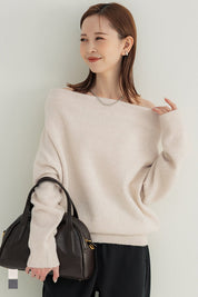 一字領小性感露肩長袖毛衣
