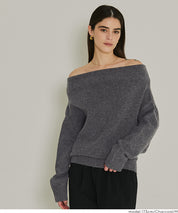 一字領小性感露肩長袖毛衣