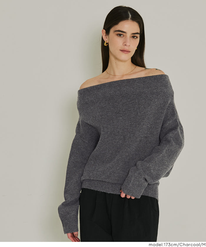 一字領小性感露肩長袖毛衣