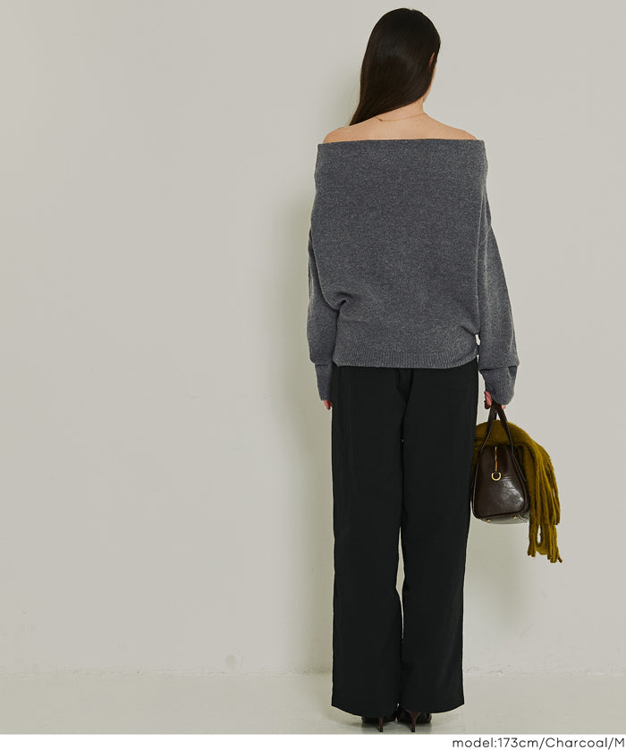 一字領小性感露肩長袖毛衣