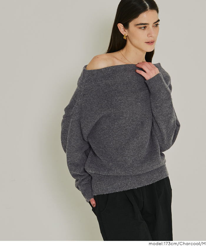 一字領小性感露肩長袖毛衣