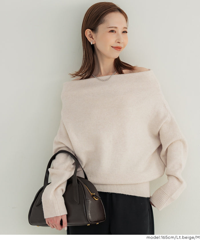一字領小性感露肩長袖毛衣