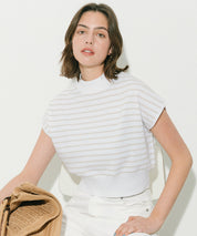 小高領條紋法式袖針織上衣 (French Sleeve Knit Top)