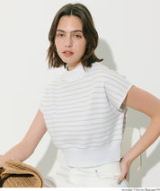 小高領條紋法式袖針織上衣 (French Sleeve Knit Top)