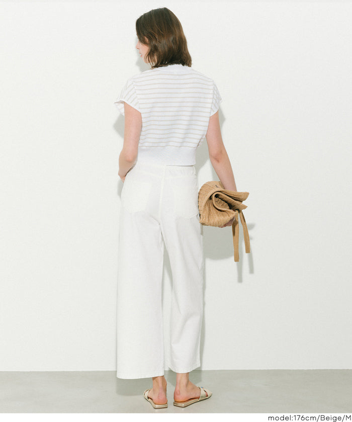 小高領條紋法式袖針織上衣 (French Sleeve Knit Top)
