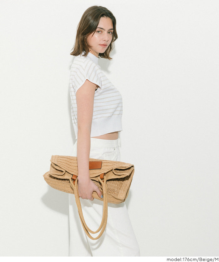 小高領條紋法式袖針織上衣 (French Sleeve Knit Top)