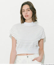 小高領條紋法式袖針織上衣 (French Sleeve Knit Top)
