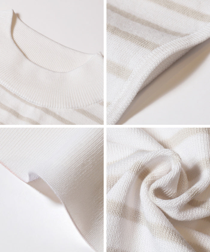 小高領條紋法式袖針織上衣 (French Sleeve Knit Top)