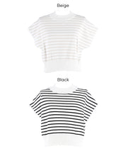 小高領條紋法式袖針織上衣 (French Sleeve Knit Top)