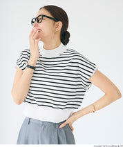 小高領條紋法式袖針織上衣 (French Sleeve Knit Top)