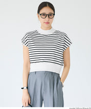 小高領條紋法式袖針織上衣 (French Sleeve Knit Top)