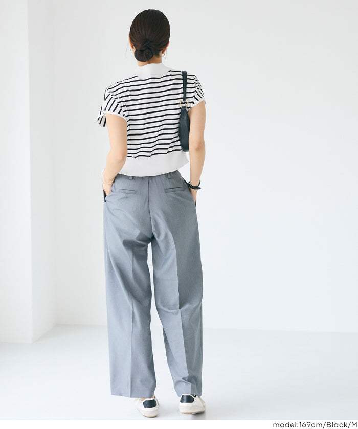 小高領條紋法式袖針織上衣 (French Sleeve Knit Top)