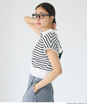 小高領條紋法式袖針織上衣 (French Sleeve Knit Top)