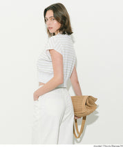 小高領條紋法式袖針織上衣 (French Sleeve Knit Top)