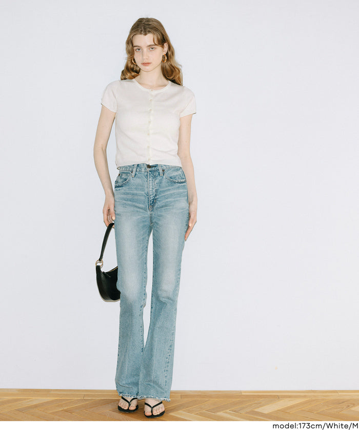 淨色合身螺紋針織短袖開衫上衣