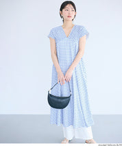楊柳紋理 後綁帶V領連衣裙(Shirred back ribbon dress )
