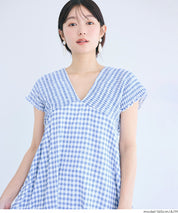 楊柳紋理 後綁帶V領連衣裙(Shirred back ribbon dress )