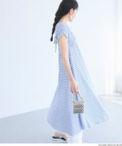楊柳紋理 後綁帶V領連衣裙(Shirred back ribbon dress )