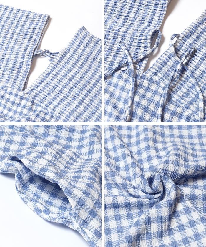 楊柳紋理 後綁帶V領連衣裙(Shirred back ribbon dress )