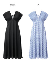 楊柳紋理 後綁帶V領連衣裙(Shirred back ribbon dress )
