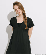 楊柳紋理 後綁帶V領連衣裙(Shirred back ribbon dress )
