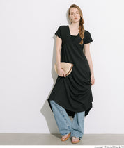 楊柳紋理 後綁帶V領連衣裙(Shirred back ribbon dress )