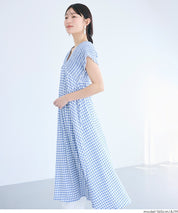 楊柳紋理 後綁帶V領連衣裙(Shirred back ribbon dress )