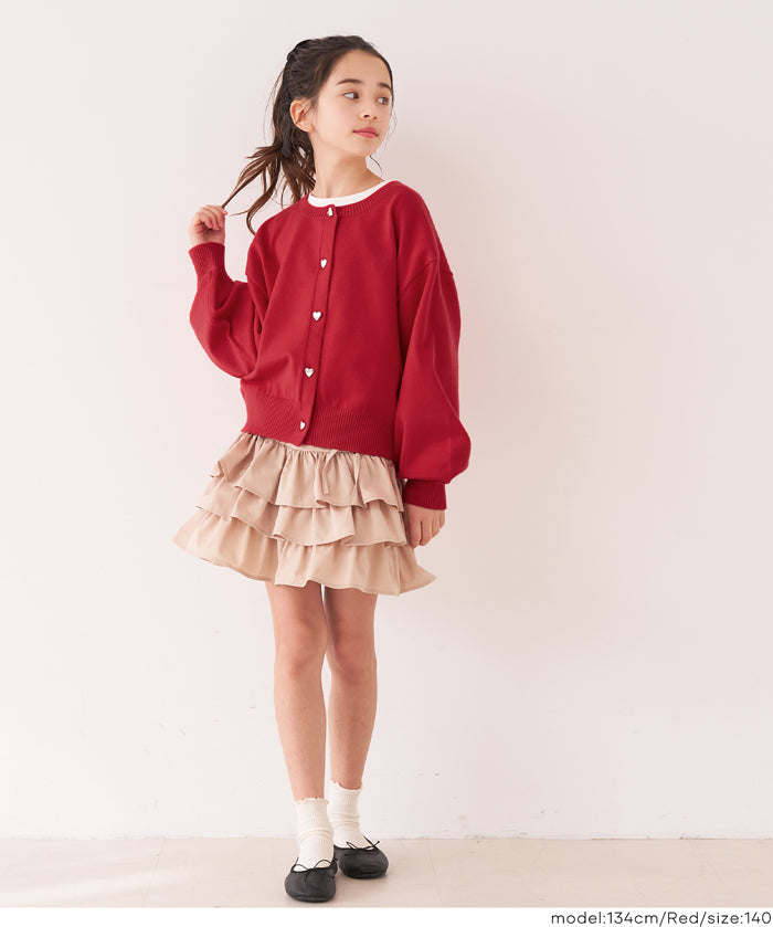 Children's Heart-Shaped Round Neck Knit Cardigan 