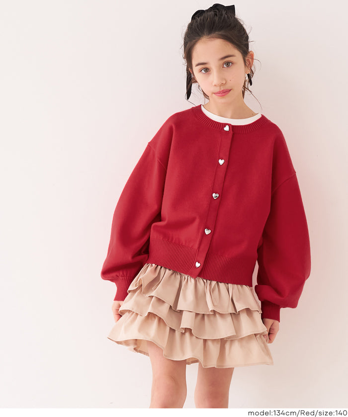 Children's Heart-Shaped Round Neck Knit Cardigan 